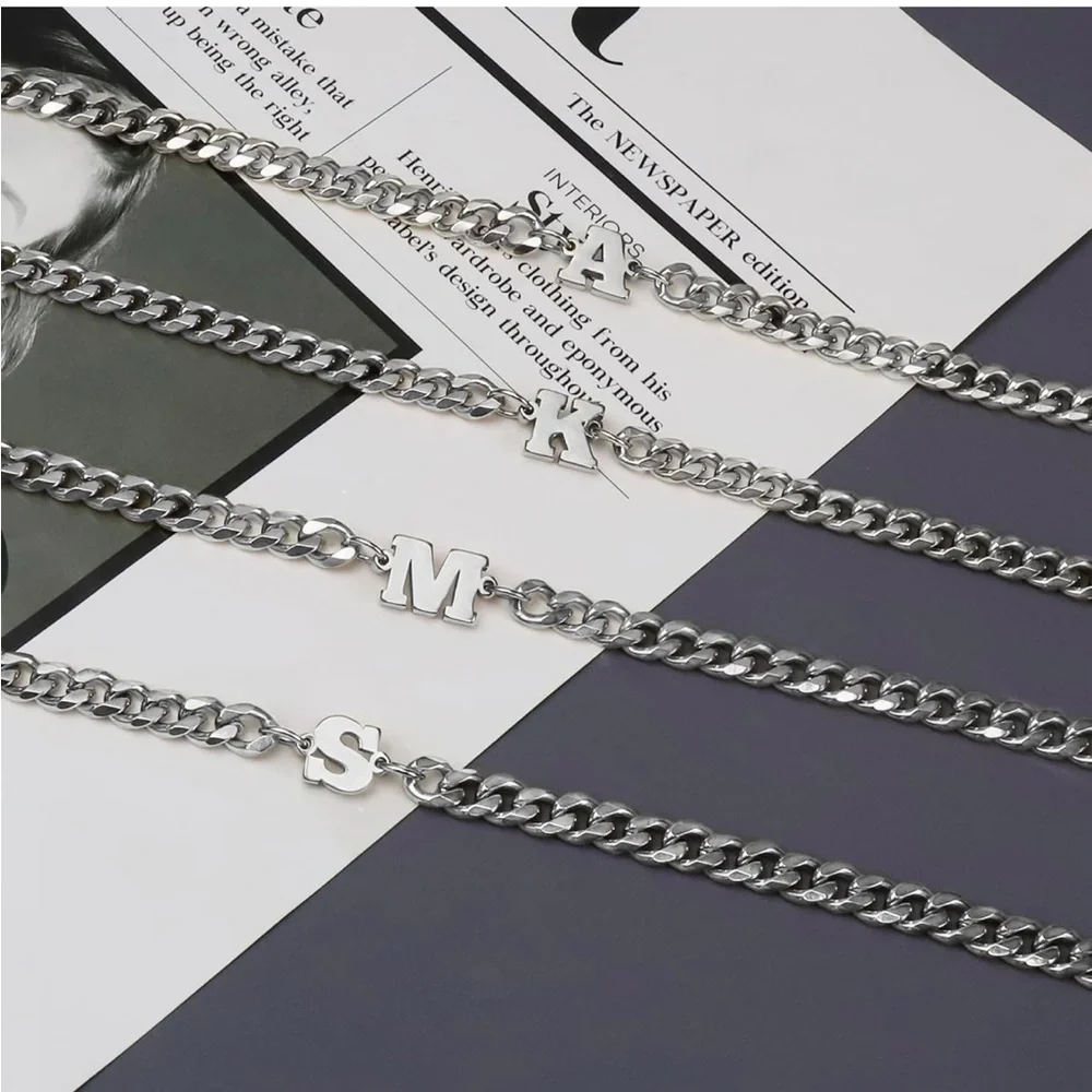 Silver L, N, P, T, V, Y Initial Bracelets for Men
